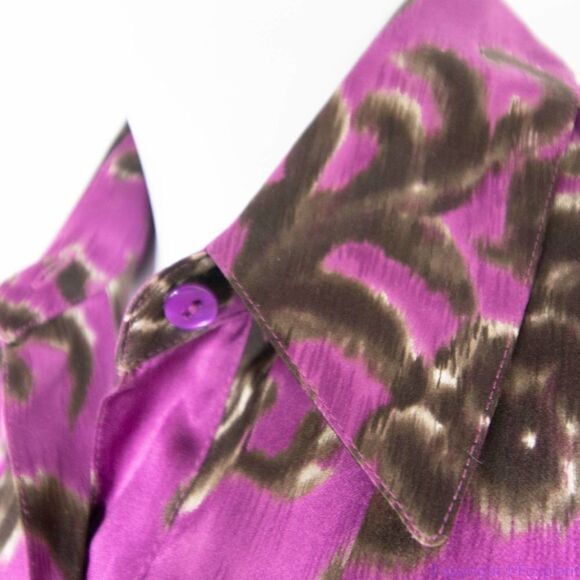 Linda Allard Ellen‎ tracy silk floral print purple shirt, size Petite 2 - Picture 7 of 16